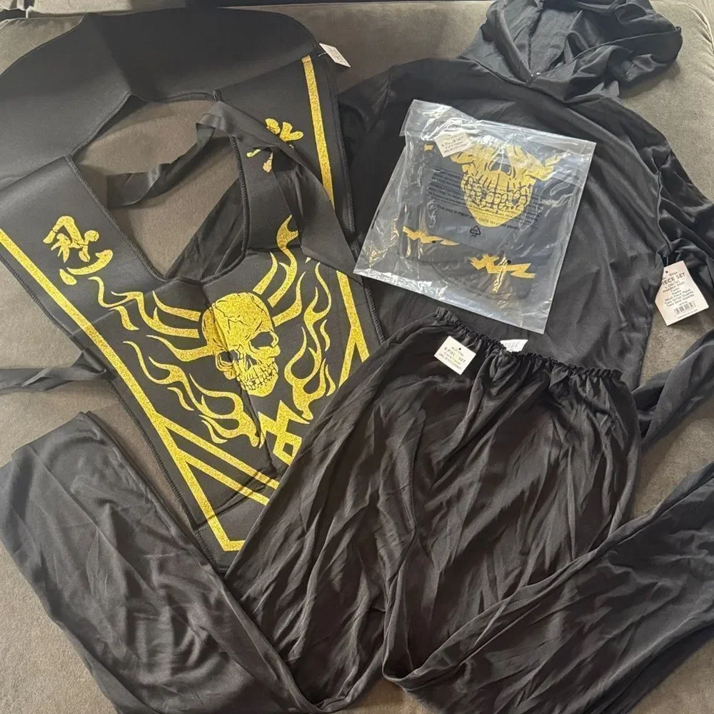 Kids Skull Ninja Costume 6 Piece Set Halloween Size M 8 NEW